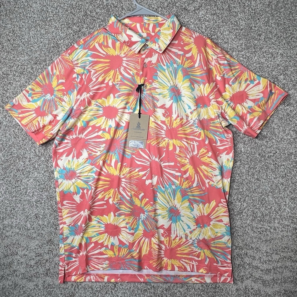 Chubbies Pink and Yellow Polo Shirt Vibrant Tropical Design